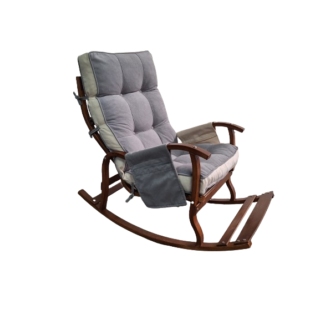 Mobildeco Ceviz Sultan Lüx Ahşap Çift Minderli Çift Cepli Sallanan Sandalye Gri/Krem