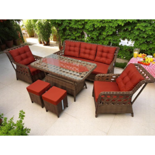 HELİOS RATTAN BAHÇE MOBİLYASI/BALKON TAKIM  KAHVE RENGİ / KİREMİT MİNDER