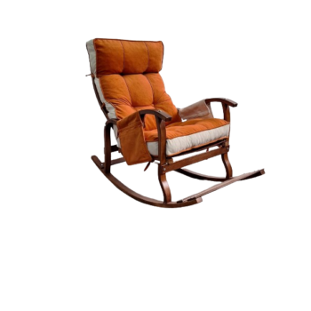 Mobildeco Ceviz Sultan Lüx Ahşap Çift Minderli Çift Cepli Sallanan Sandalye KİREMİT/KREM