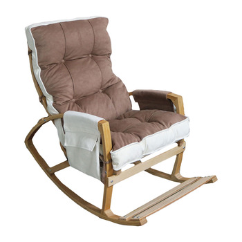 Mobildeco Vezir Lüx Ahşap Çift Minderli Çift Cepli Sallanan Sandalye Kahverengi/Krem