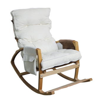 Mobildeco Vezir Lüx Ahşap Çift Minderli Çift Cepli Sallanan Sandalye Krem/Kahverengi