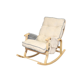 Mobildeco Sultan Lüx Ahşap Çift Minderli Çift Cepli Sallanan Sandalye krem/gri