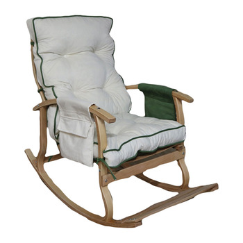 Mobildeco Padişah Lüx Ahşap Çift Minderli Çift Cepli Sallanan Sandalye Krem/Yeşil