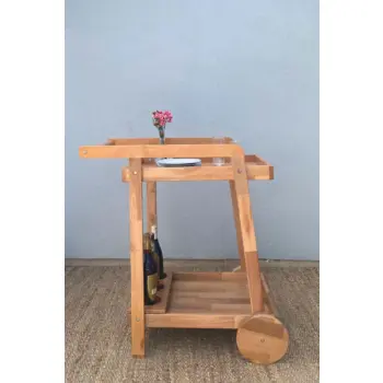 Mobildeko Lüx Ahşap Tekerlekli Tepsili Mutfak Servis Arabası & Dressuar Yan Sehpa, İçecek Servis Arabası