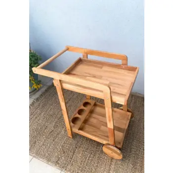 Mobildeko Lüx Ahşap Tekerlekli Tepsili Mutfak Servis Arabası & Dressuar Yan Sehpa, İçecek Servis Arabası