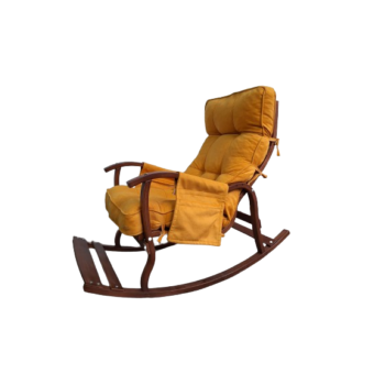 Mobildeco Ceviz Sultan Lüx Ahşap Çift Minderli Çift Cepli Sallanan Sandalye SARI/SARI