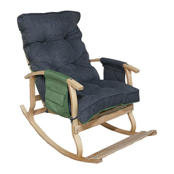 Mobildeco Padişah Lüx Ahşap Çift Minderli Çift Cepli Sallanan Sandalye Füme / Yeşil