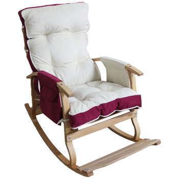 Mobildeco Padişah Lüx Ahşap Çift Minderli Çift Cepli Sallanan Sandalye Krem/Bordo