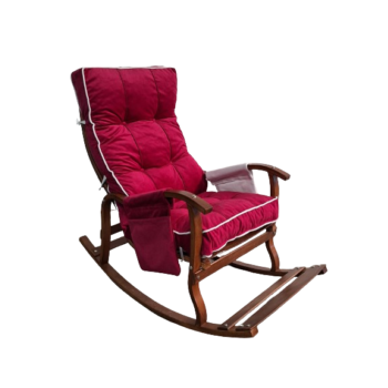 Mobildeco Ceviz Sultan Lüx Ahşap Çift Minderli Çift Cepli Sallanan Sandalye BORDO/KREM