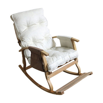 Mobildeco Padişah Lüx Ahşap Çift Minderli Çift Cepli Sallanan Sandalye Krem/Kahverengi