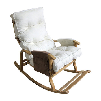 Mobildeco Sultan Lüx Ahşap Çift Minderli Çift Cepli Sallanan Sandalye Krem/Kahverengi