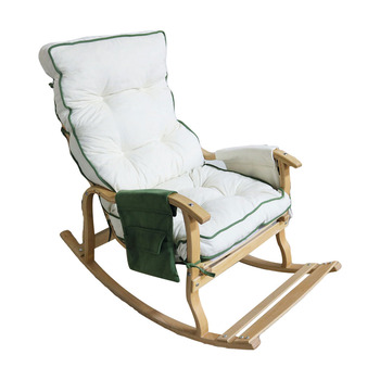 Mobildeco Sultan Lüx Ahşap Çift Minderli Çift Cepli Sallanan Sandalye Krem/Yeşil