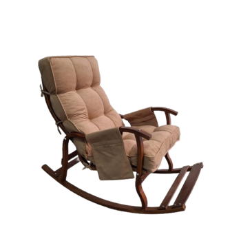 Mobildeco Ceviz Sultan Lüx Ahşap Çift Minderli Çift Cepli Sallanan Sandalye BEJ/BEJ