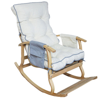 Mobildeco Padişah Lüx Ahşap Çift Minderli Çift Cepli Sallanan Sandalye Krem/Gri