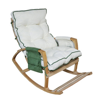 Mobildeco Vezir Lüx Ahşap Çift Minderli Çift Cepli Sallanan Sandalye Krem/Yeşil