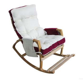 Mobildeco Vezir Lüx Ahşap Çift Minderli Çift Cepli Sallanan Sandalye Krem/Bordo