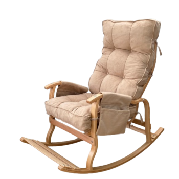 Mobildeco Sultan Lüx Ahşap Çift Minderli Çift Cepli Sallanan Sandalye BEJ/BEJ