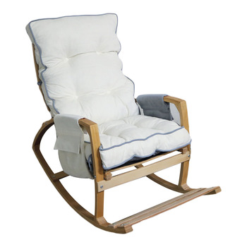 Mobildeco Vezir Lüx Ahşap Çift Minderli Çift Cepli Sallanan Sandalye Krem/Gri