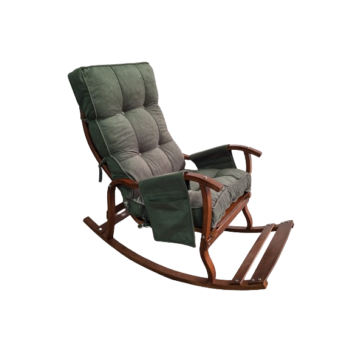 Mobildeco Ceviz Sultan Lüx Ahşap Çift Minderli Çift Cepli Sallanan Sandalye YEŞİL/YEŞİL