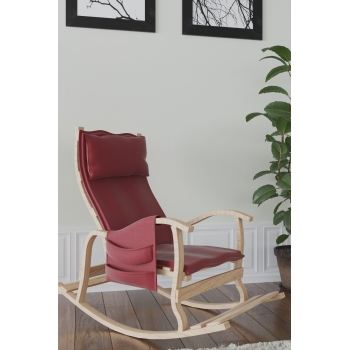 Mobildeco Sultan Ahşap Sallanan Sandalye Bordo (Doğal)