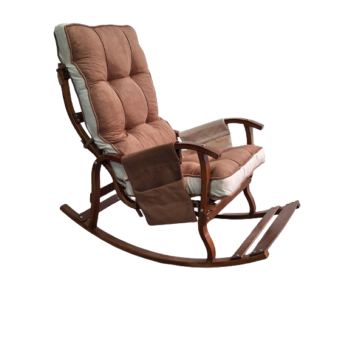 Mobildeco Ceviz Sultan Lüx Ahşap Çift Minderli Çift Cepli Sallanan Sandalye KAHVE/KREM