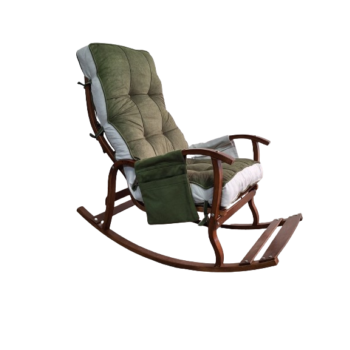 Mobildeco Ceviz Sultan Lüx Ahşap Çift Minderli Çift Cepli Sallanan Sandalye YEŞİL/KREM