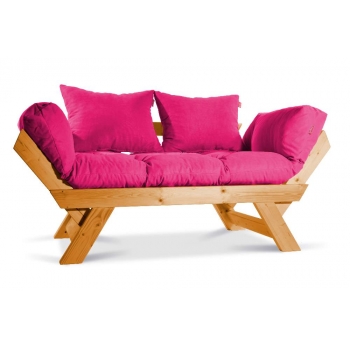 Mobildeco Kombin Wood Ahşap İki Kişilik Kanepe (doğal/Pembe)