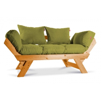 Mobildeco Kombin Wood Ahşap İki Kişilik Kanepe (doğal/Yeşil)