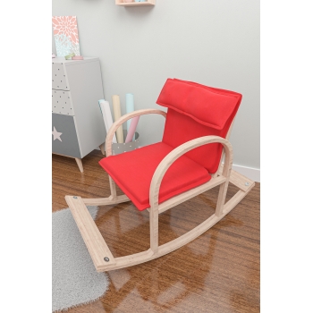 Mobildeco Şirin Ahşap Sallanan Sandalye Dinlenme Koltuğu Kırmızı (Doğal)