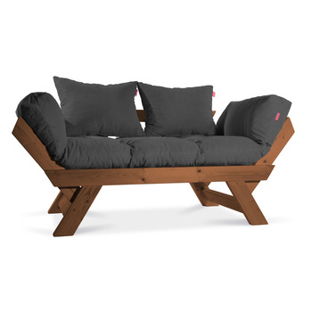 Mobildeco Kombin Wood Ahşap İki Kişilik Kanepe (Koyu Ceviz/Füme)