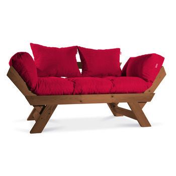  	Mobildeco Kombin Wood Ahşap İki Kişilik Kanepe (Koyu Ceviz/Kırmızı)