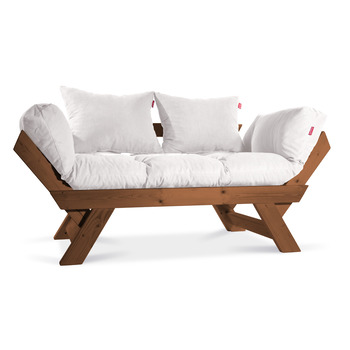 Mobildeco Kombin Wood Ahşap İki Kişilik Kanepe (Koyu Ceviz/Krem)