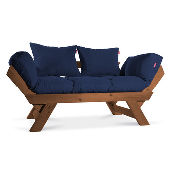 Mobildeco Kombin Wood Ahşap İki Kişilik Kanepe (Koyu Ceviz/Lacivert)