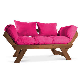 Mobildeco Kombin Wood Ahşap İki Kişilik Kanepe (Koyu Ceviz/Pembe)