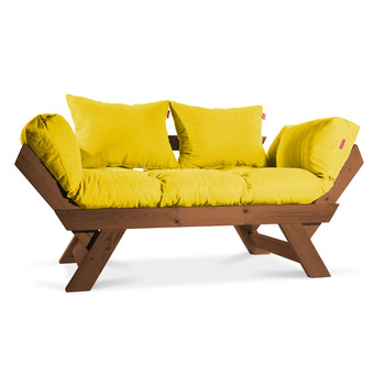  Mobildeco Kombin Wood Ahşap İki Kişilik Kanepe (Koyu Ceviz/Sarı)