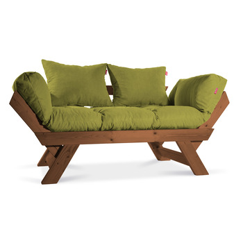 Mobildeco Kombin Wood Ahşap İki Kişilik Kanepe (Koyu Ceviz/Yeşil)