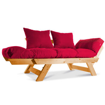  Mobildeco Kombin Wood Ahşap İki Kişilik Kanepe (doğal/Kırmızı)