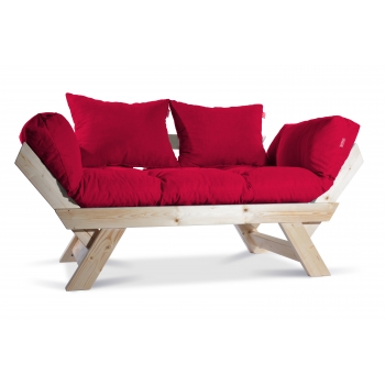 Mobildeco Kombin Wood Ahşap İki Kişilik Koltuk Bahçe Koltuğu Yataklı Naturel Kırmızı