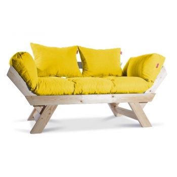 Mobildeco Kombin Wood Ahşap İki Kişilik Kanepe (Doğal/Sarı)