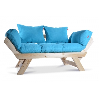 Mobildeco Kombin Wood Ahşap İki Kişilik Kanepe (Doğal/Mavi)