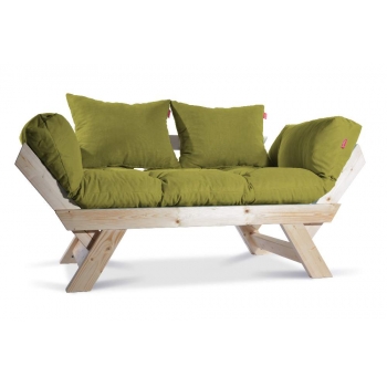 Mobildeco Kombin Wood Ahşap İki Kişilik Kanepe (Doğal/Yeşil)