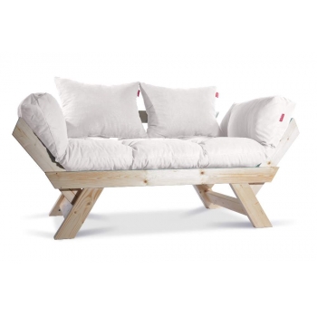 Mobildeco Kombin Wood Ahşap İki Kişilik Kanepe (Doğal/Krem)