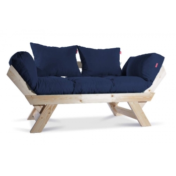 Mobildeco Kombin Wood Ahşap İki Kişilik Kanepe (Doğal/Lacivert)