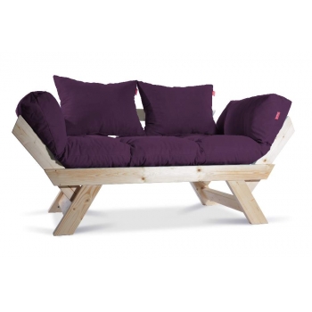 Mobildeco Kombin Wood Ahşap İki Kişilik Kanepe (Doğal/Mürdüm)