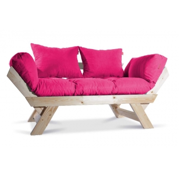 Mobildeco Kombin Wood Ahşap İki Kişilik Kanepe (Doğal/Pembe)