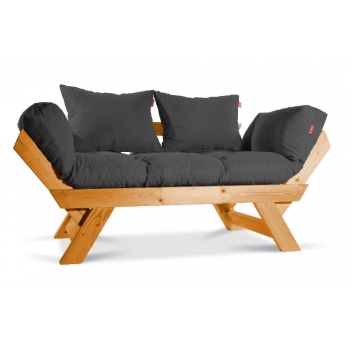Mobildeco Kombin Wood Ahşap İki Kişilik Koltuk Bahçe Koltuğu Yataklı Gürgen Füme