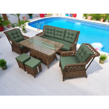 HELİOS RATTAN BAHÇE MOBİLYASI/BALKON TAKIM  KAHVE RENGİ / YEŞİL MİNDER