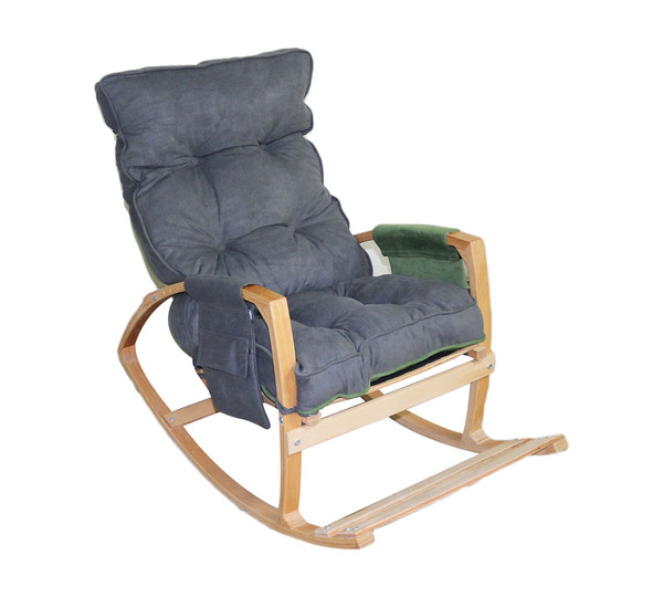 Mobildeco Vezir Lüx Ahşap Çift Minderli Çift Cepli Sallanan Sandalye Füme/Yeşil