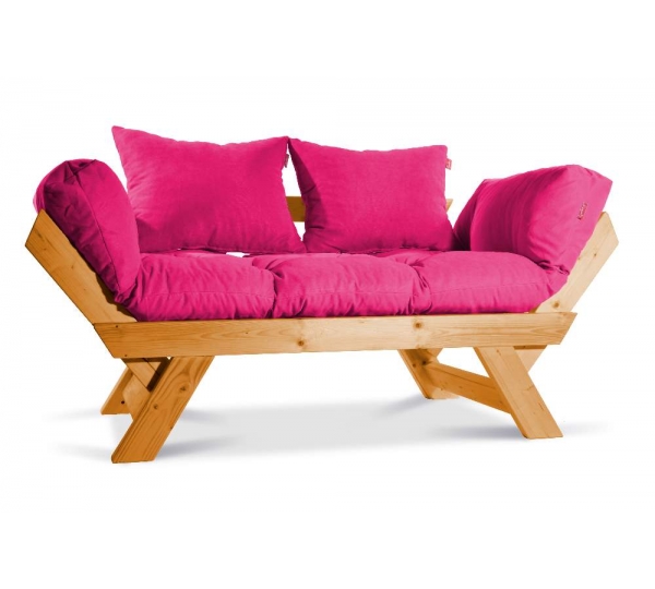 Mobildeco Kombin Wood Ahşap İki Kişilik Kanepe (doğal/Pembe)