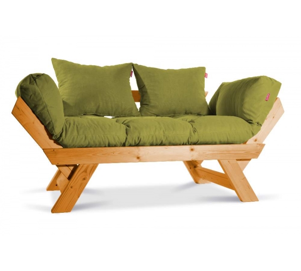 Mobildeco Kombin Wood Ahşap İki Kişilik Kanepe (doğal/Yeşil)